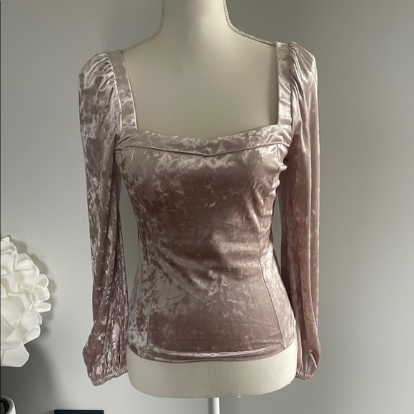 Anthropologie Tops - Anthropologie Jessima Velvet Top Puff Sleeve Pale Pink Womens Size Small